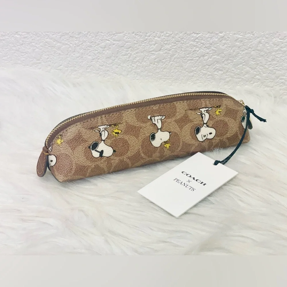 Coach X Peanuts Pencil Case In Signature Canvas With Snoopy Print CBT17